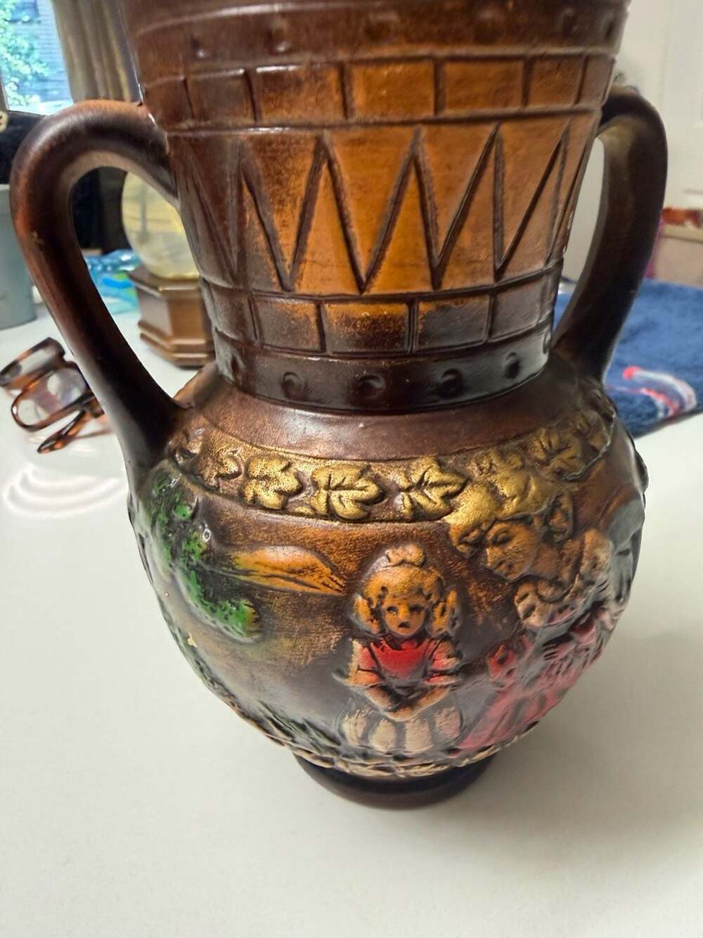 Vintage Norleans Japan Double Handled Embossed Ceramic Vase
